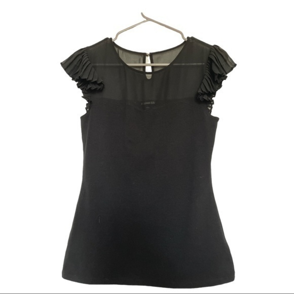 Express Black Sheer Flutter Sleeves Blouse Size Small EUC #2459